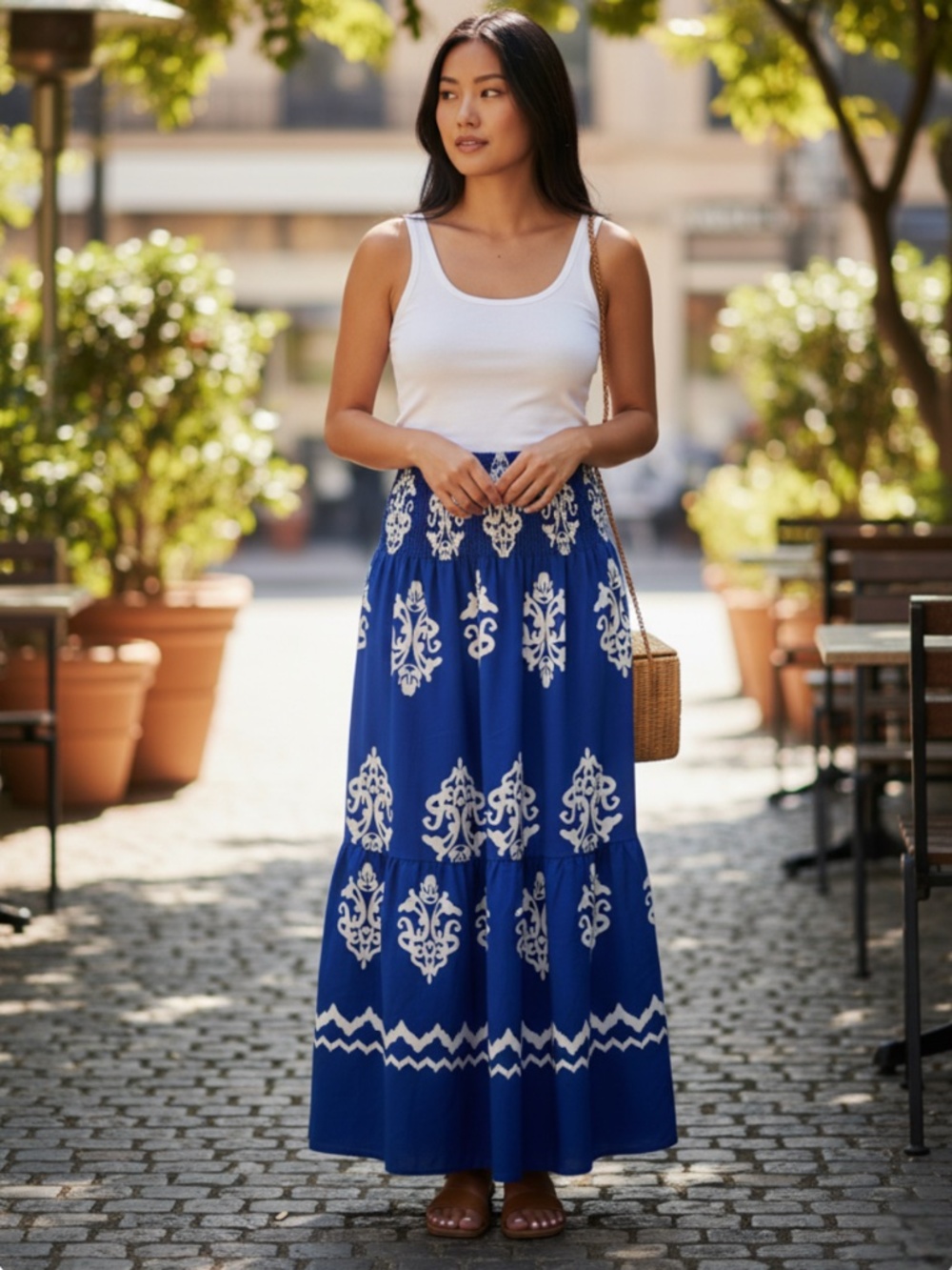 Blue Boho Patterned Maxi Skirt- NWOT